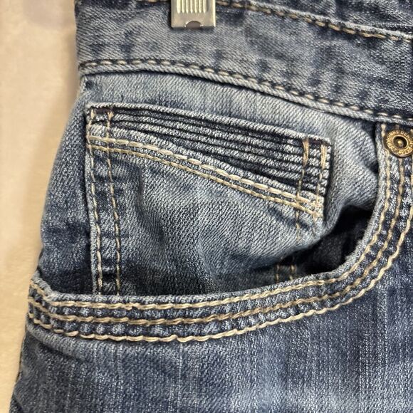 BKE Jeans 32R Tyler Straight Leg Buckle Thick Stitch Stretch Whiskering Fade - Picture 2 of 15